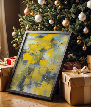 Abstract Yellow and Gray Geometric Art with Textured Patterns - Mi tienda