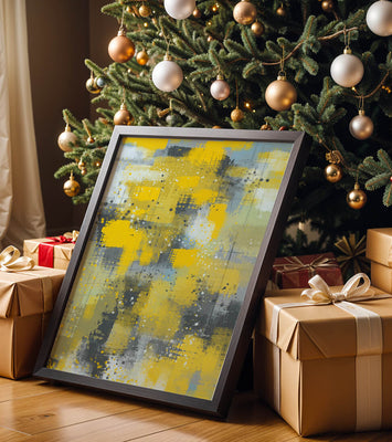 Abstract Yellow and Gray Geometric Art with Textured Patterns