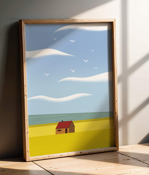 Minimalistic Landscape with House and Sky