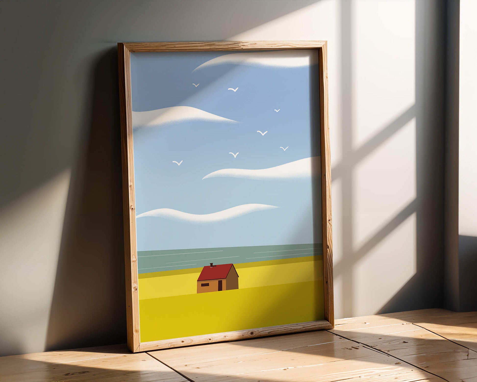Minimalistic Landscape with House and Sky