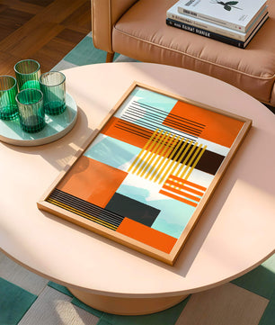 Abstract Geometric Composition with Gold and Orange Elements - Mi tienda