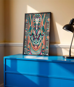 Ilustración art déco geométrica intrincada de serpiente y toro