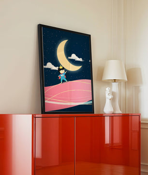 Little Prince Standing on Pink Planet under Starry Night Sky - Mi tienda