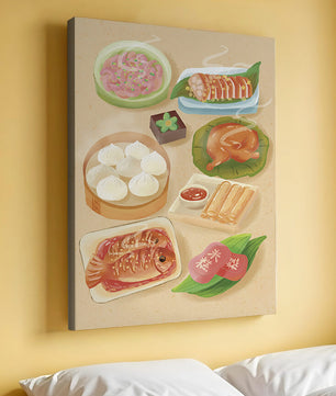 Colorful Representation of Asian Cuisine with Various Dishes