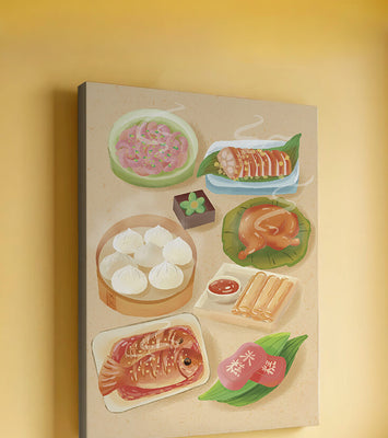 Colorful Representation of Asian Cuisine with Various Dishes