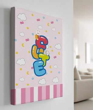 Playful pastel illustration with cute characters and clouds