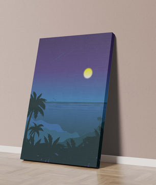 Serene Tropical Night Scene With Palm Trees and Moonlit Ocean - Mi tienda