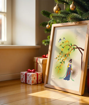 Traditional Chinese painting featuring a woman with flowers and butterflies