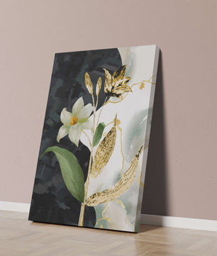 Diseño floral abstracto con detalles dorados y oscuros