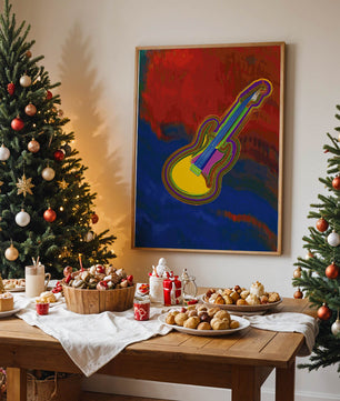 Vibrant abstract guitar illustration with bold colors