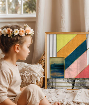 Abstract geometric art with textured colors and gold accents - Mi tienda