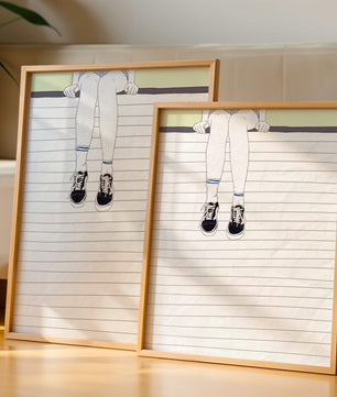 Illustration of Legs Wearing Sneakers and Socks on Lined Background