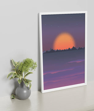 Sunset Over Mountains with Starry Sky