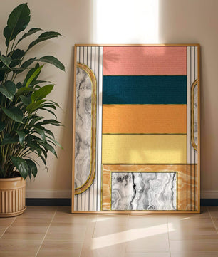 Abstract Geometric Art with Gold and Marble Accents