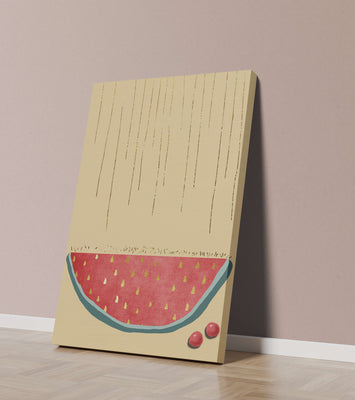 Abstract Watermelon Slice with Gold Accents on Minimalist Background