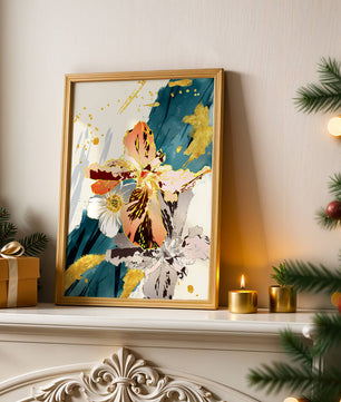 Obra de arte floral abstracta elegante con detalles dorados