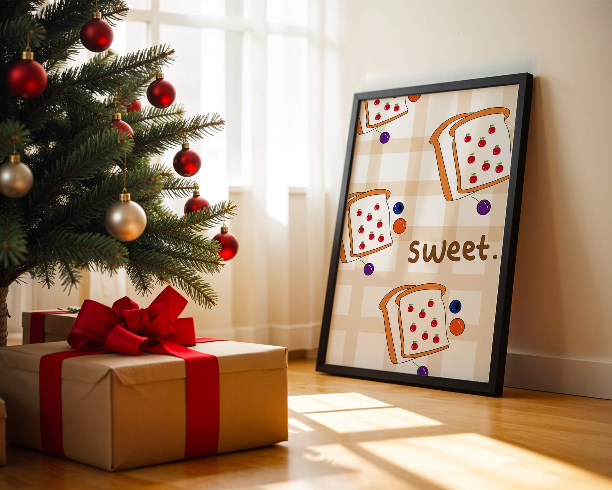 Playful toast pattern with fruit decor and text