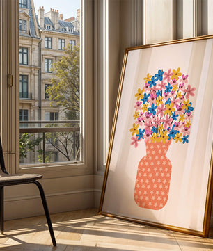 Colorful flower bouquet in a star-patterned vase