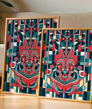 Arte abstracto geométrico de lobo con influencias tribales