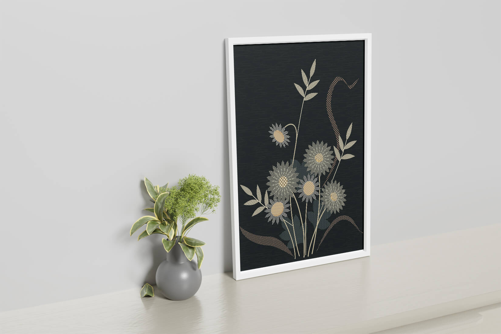 Abstract floral design with intricate patterns on dark background