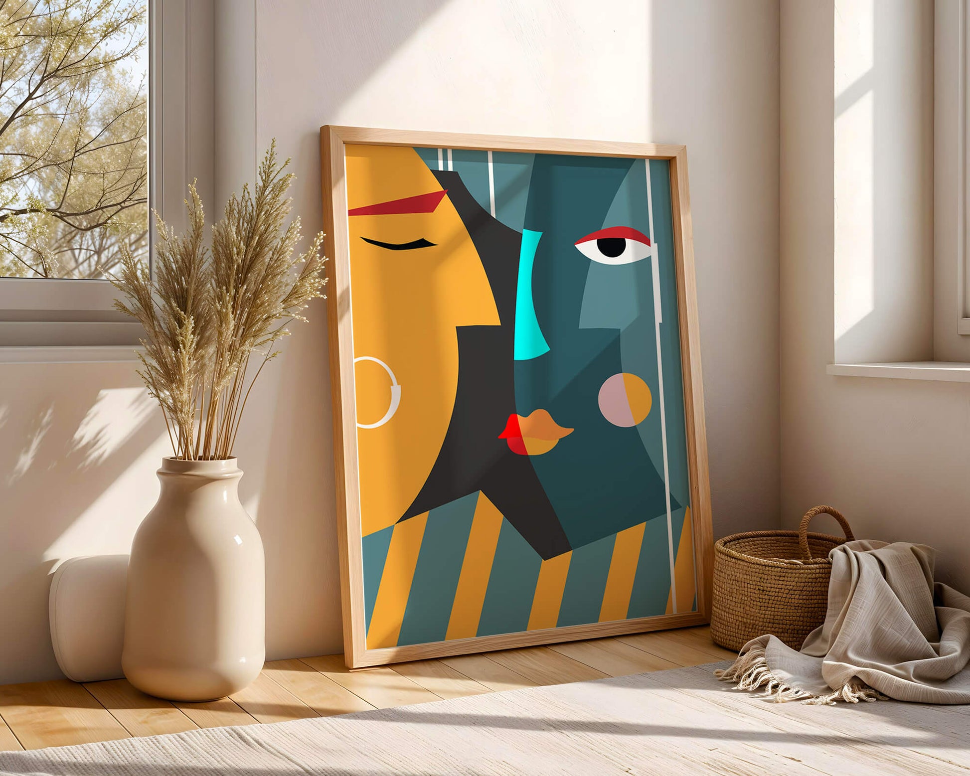 Arte geométrico abstracto con colores y formas audaces