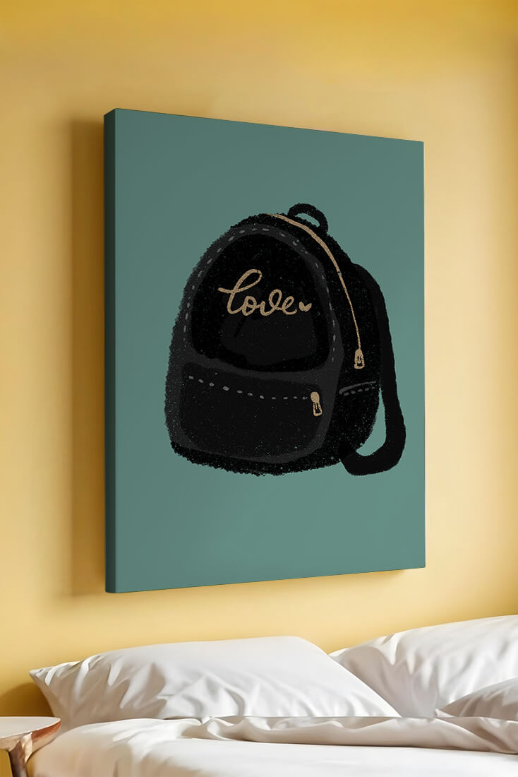 Elegant black backpack with gold accents and love inscription