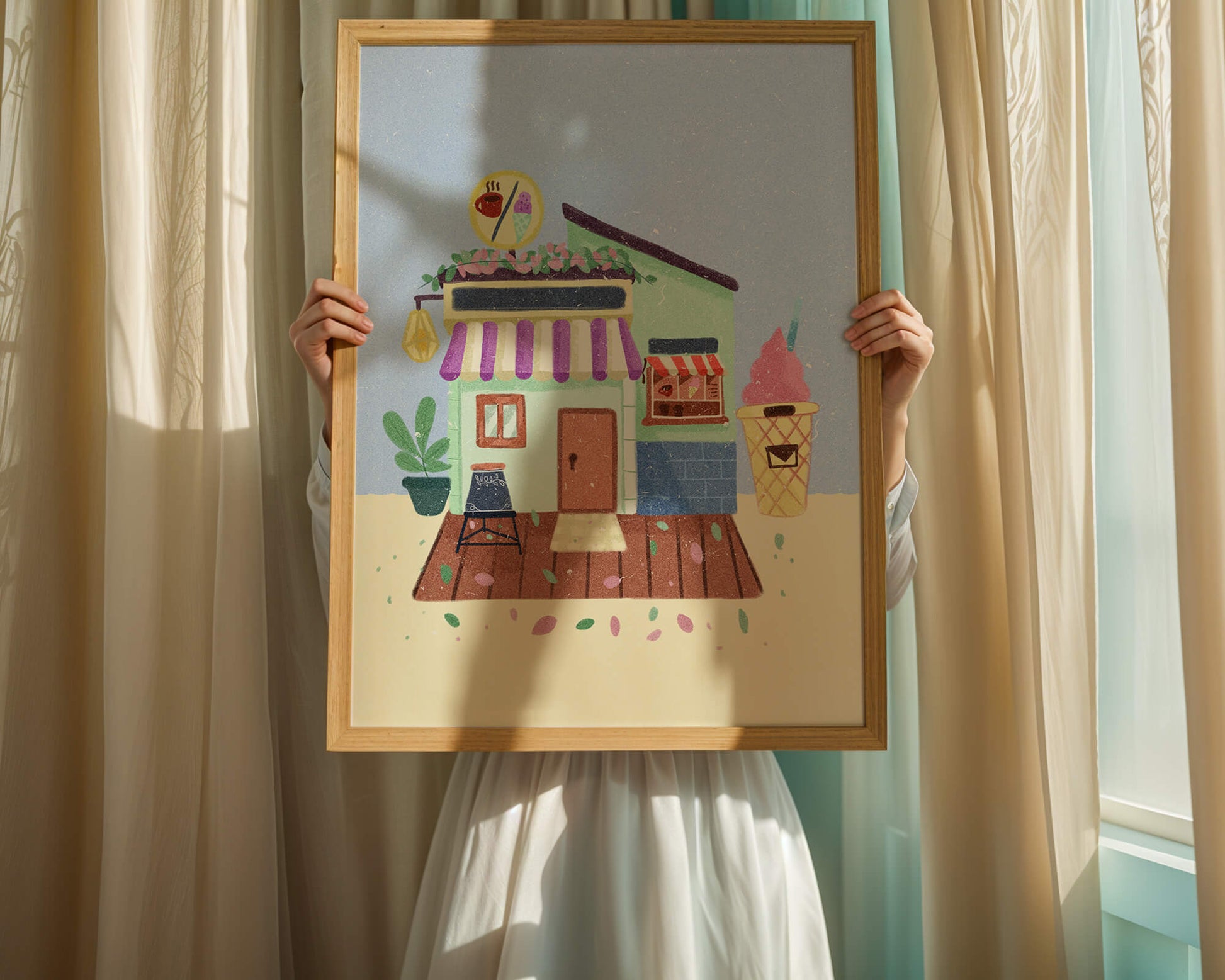 Ilustración encantadora de café con elementos de helado y café