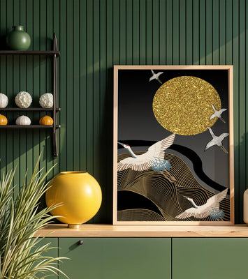Elegant Cranes Soaring under a Golden Sun
