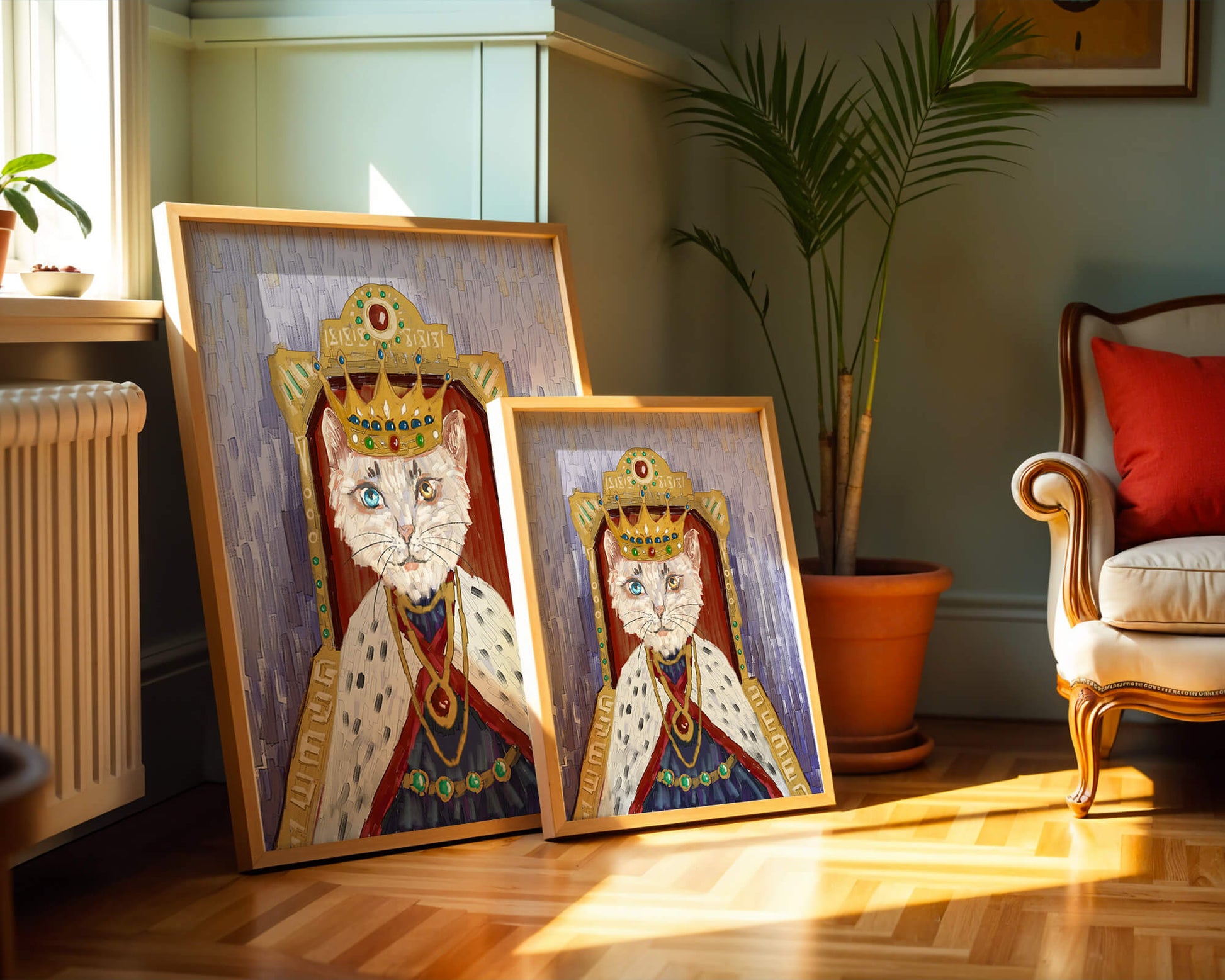 Majestic feline portrait with a golden regal crown