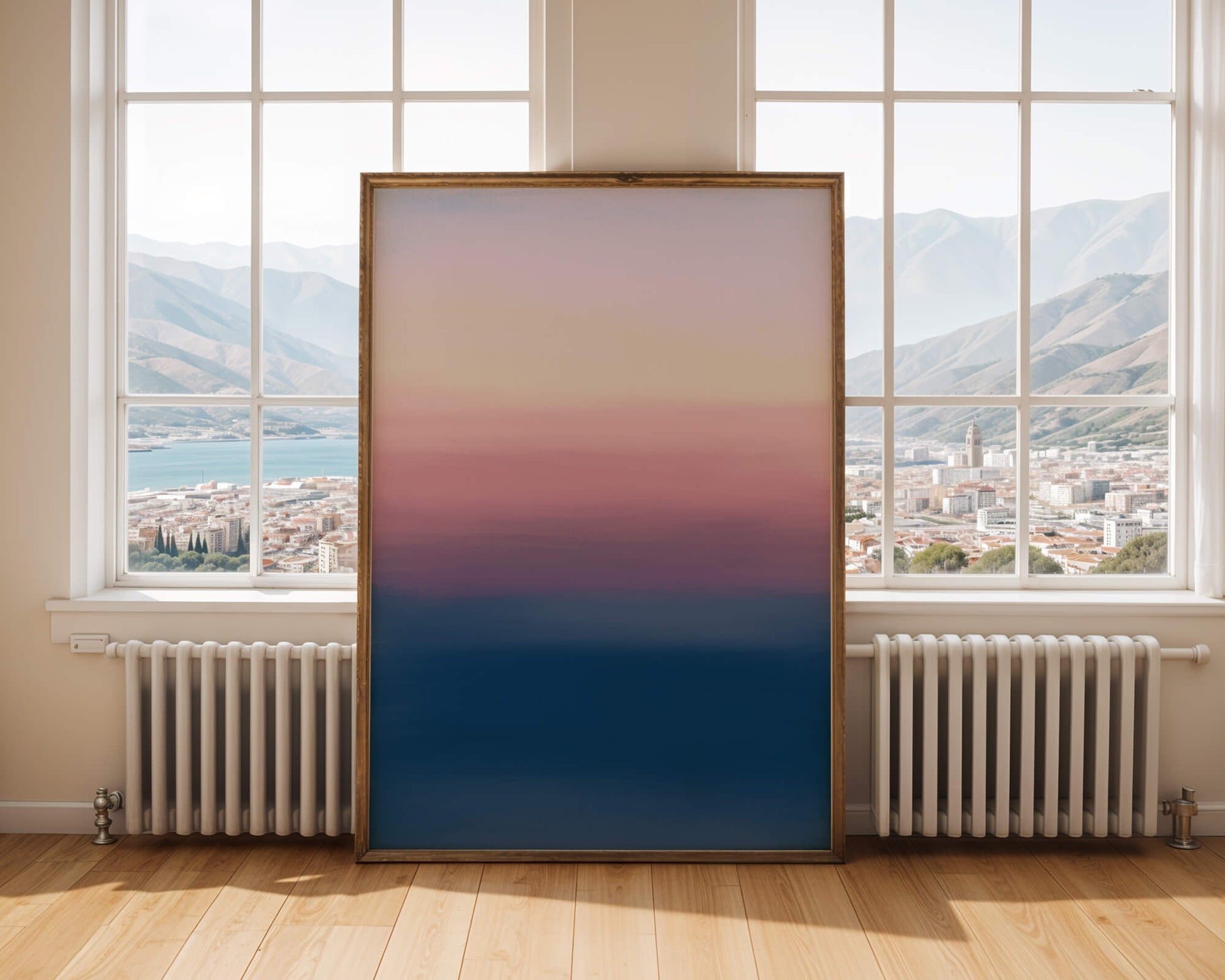 Atardecer abstracto y tranquilo sobre el océano con cielo degradado