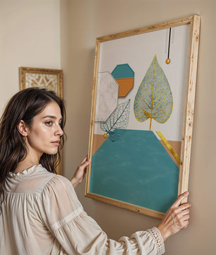 Artistic Composition with Geometric Shapes and Golden Leaf Detail - Mi tienda
