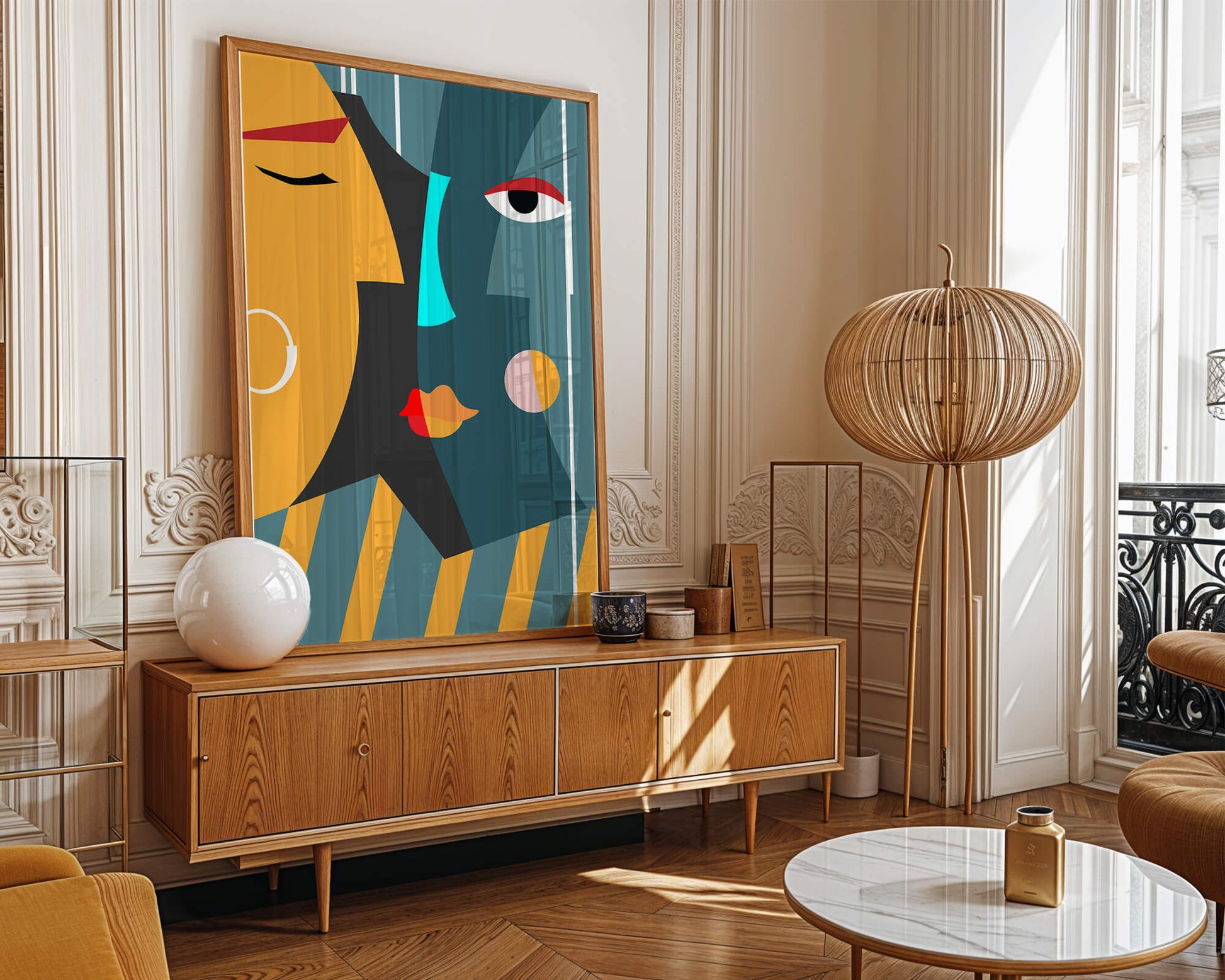 Arte geométrico abstracto con colores y formas audaces