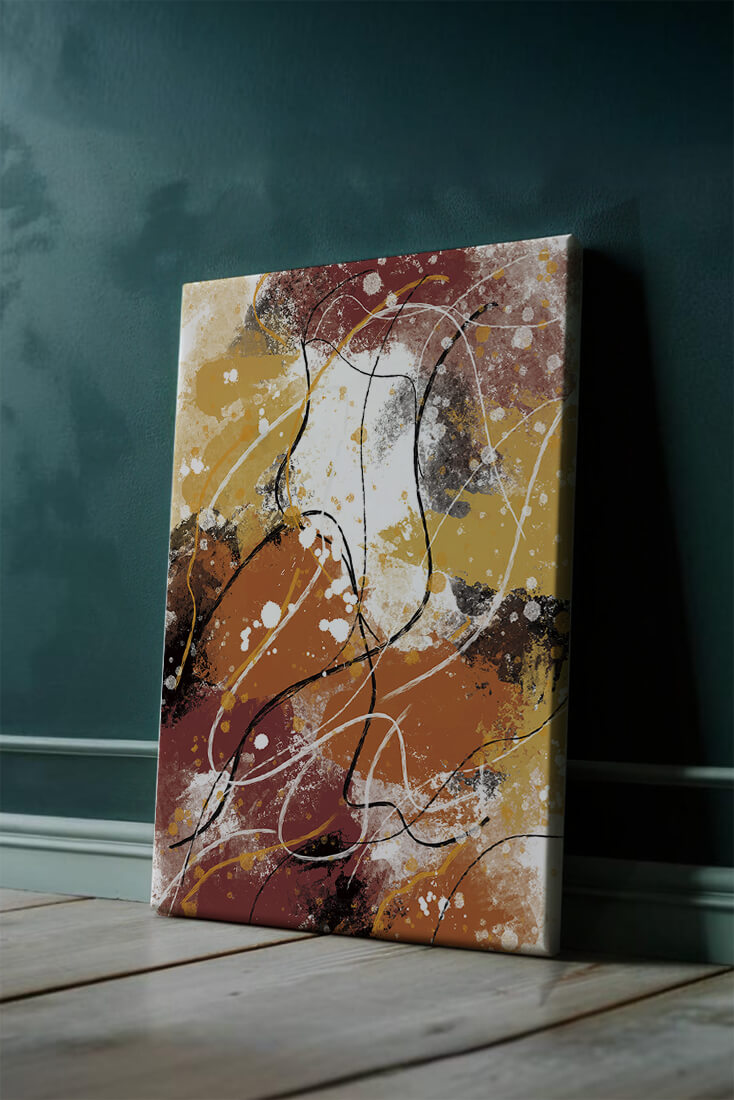 Pieza de arte abstracto colorida con trazos y salpicaduras audaces