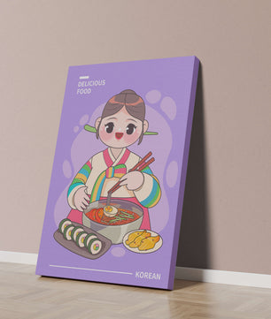Charming illustration of Korean cuisine with a cheerful character