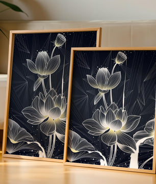 Elegant Lotus Flower Illustration with Geometric Background