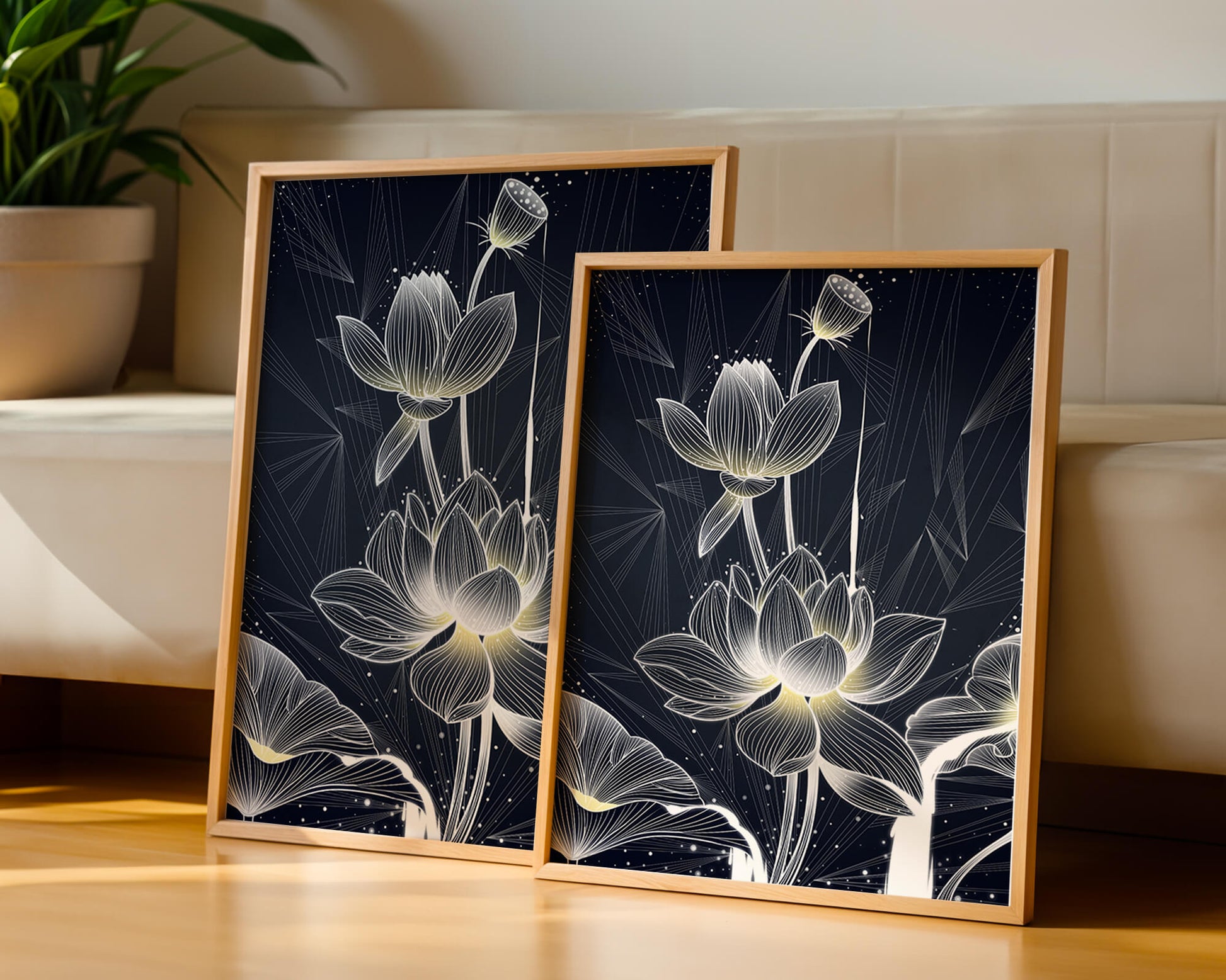 Elegant Lotus Flower Illustration with Geometric Background