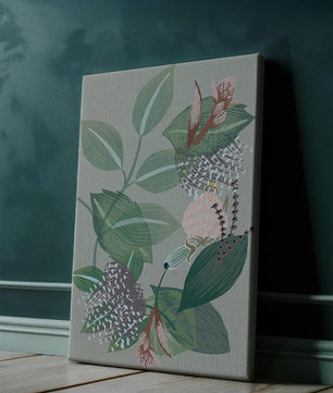 Floral botanical pattern with green leaves and delicate flowers