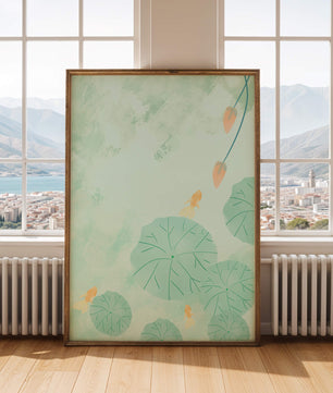 Serene Pond Scene with Goldfish and Lotus Leaves