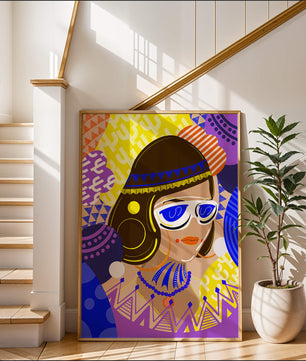 Portrait abstrait coloré avec des motifs géométriques vibrants