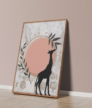 Von der Natur inspiriertes Kunstwerk mit Giraffensilhouette und botanischen Elementen