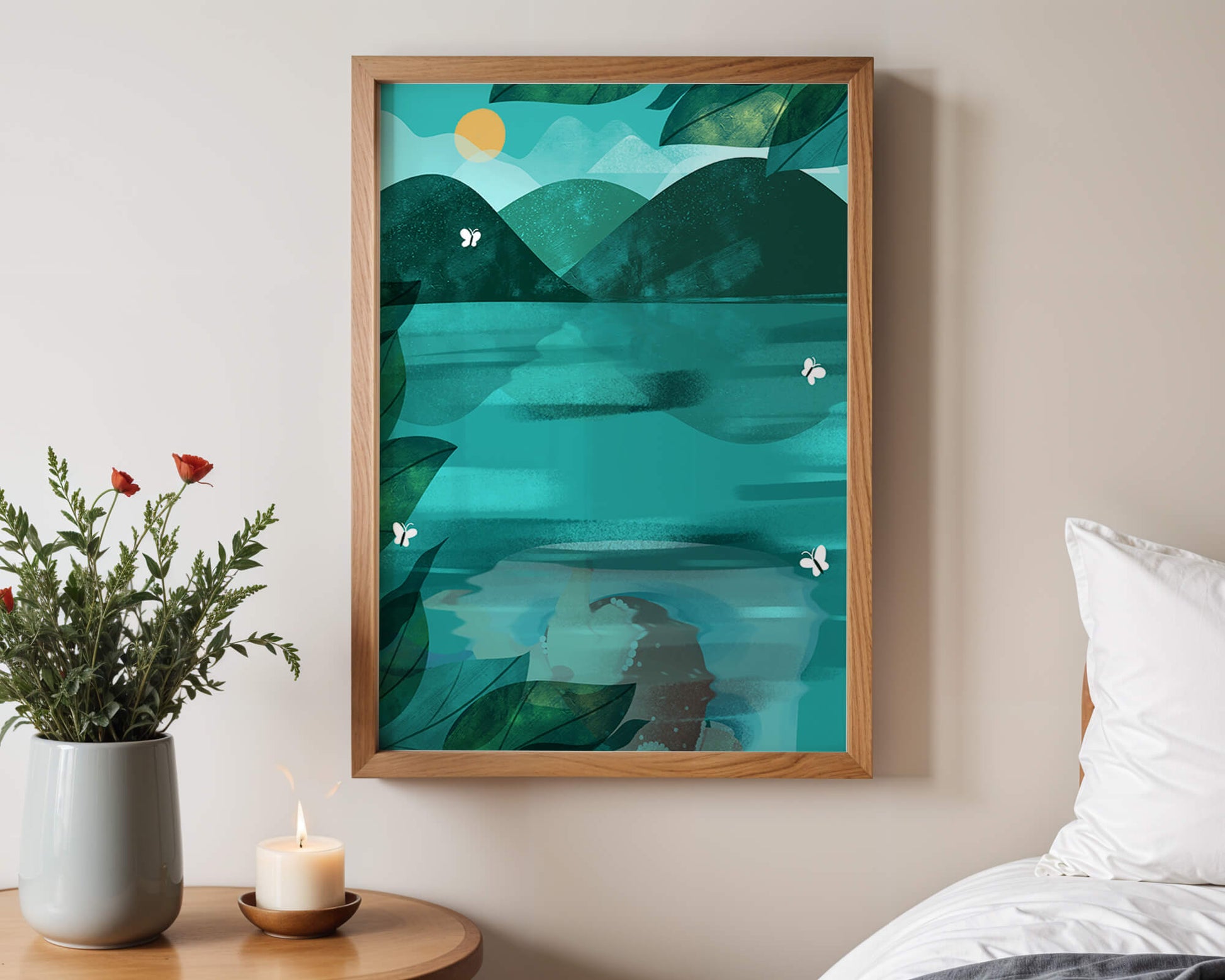 Tranquil Mountain Lake with Butterflies at Sunrise