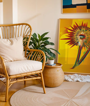 Abstract vibrant sunflower art with dynamic geometric shapes