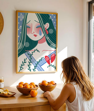 Ilustración de una mujer triste con el corazón roto