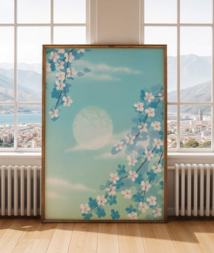 Flores primaverales serenas contra un cielo pastel con suave luz solar