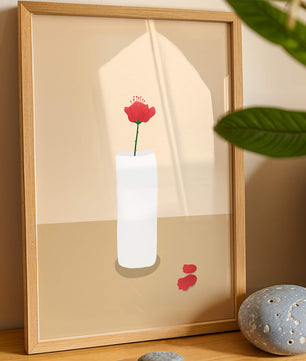 Minimalist Red Flower in White Vase on Beige Background - Mi tienda