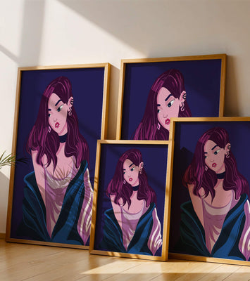 Stylish girl with purple hair and a blue jacket illustration