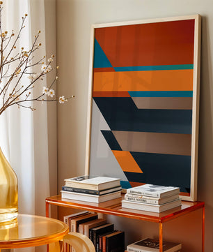 Arte abstracto geométrico con colores llamativos y formas dinámicas
