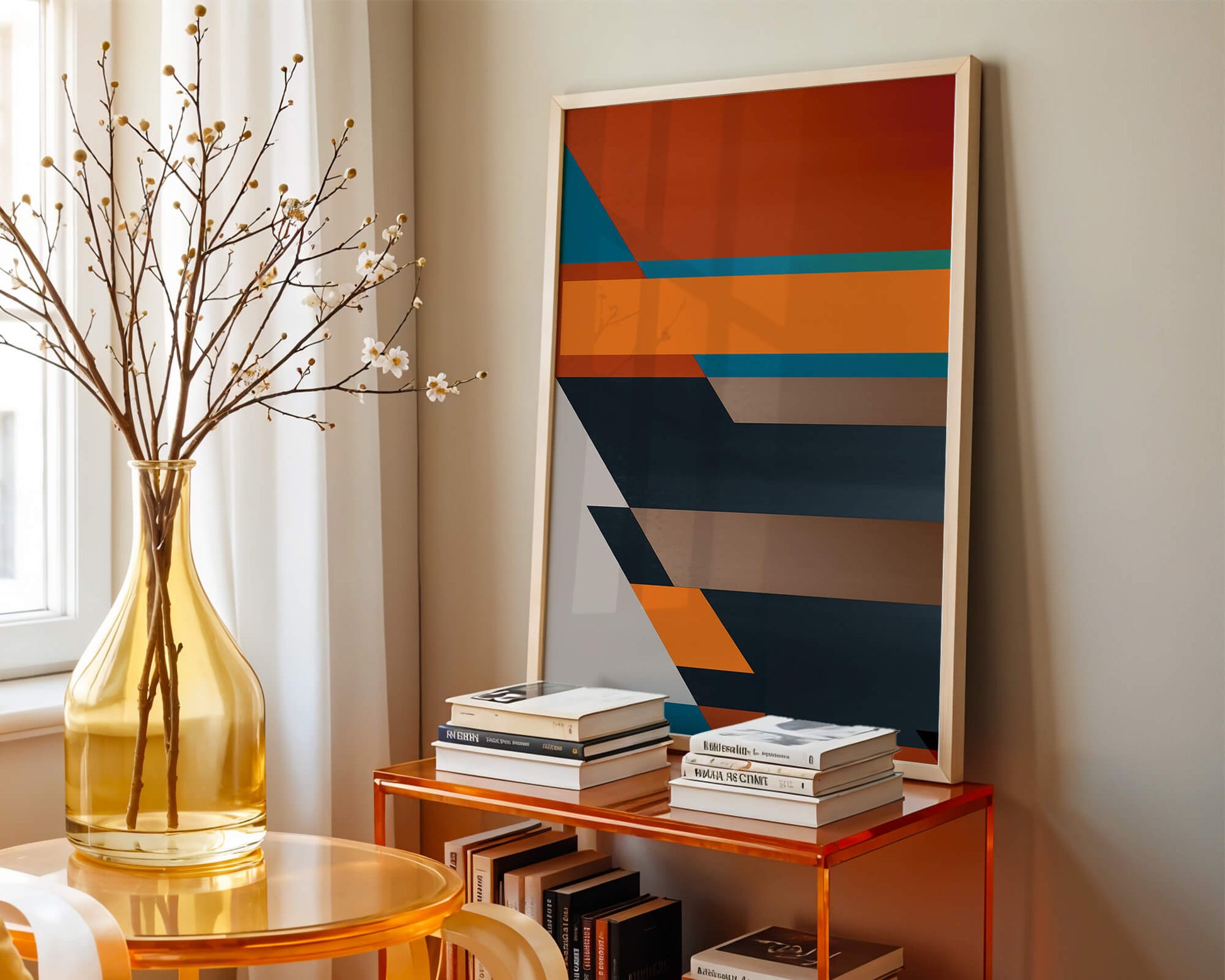 Arte abstracto geométrico con colores llamativos y formas dinámicas