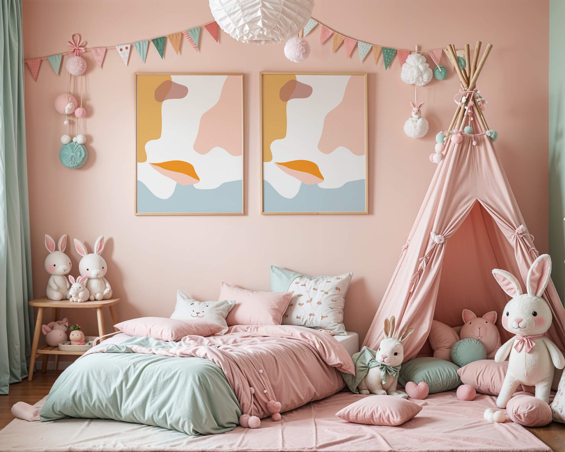 Abstract art with pastel color shapes on white background