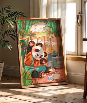 Cheerful Panda Having Tea in a Bamboo Garden - Mi tienda